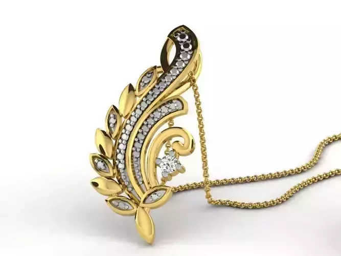 Golden Floral Design Pendant With Diamonds 3