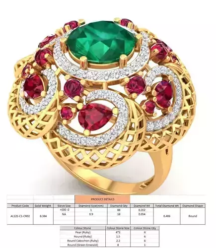 Large Flower Shaped Ring with Gemstones