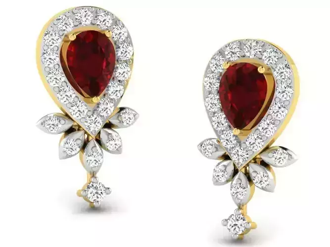 Gold Color Drop Earrings With Ruby
