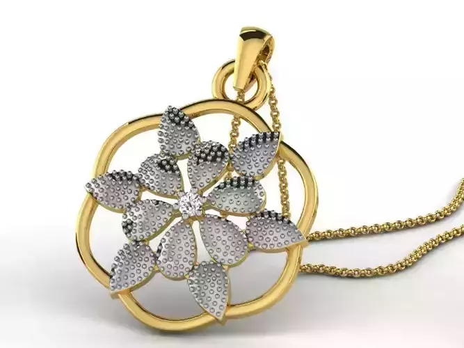 Golden Flower Shaped Pendant With Diamonds 7