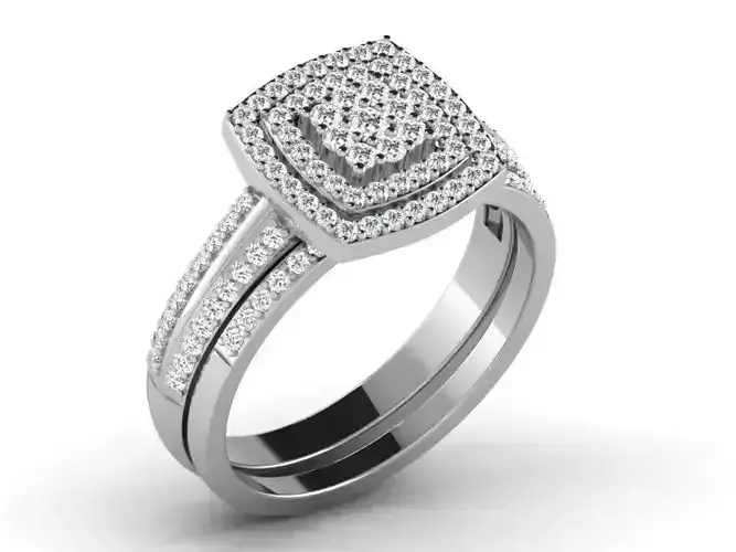 Square Silver Side Stone Ring With Diamonds