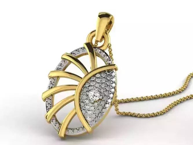 Oval Shaped Golden Pendant With Diamonds 6