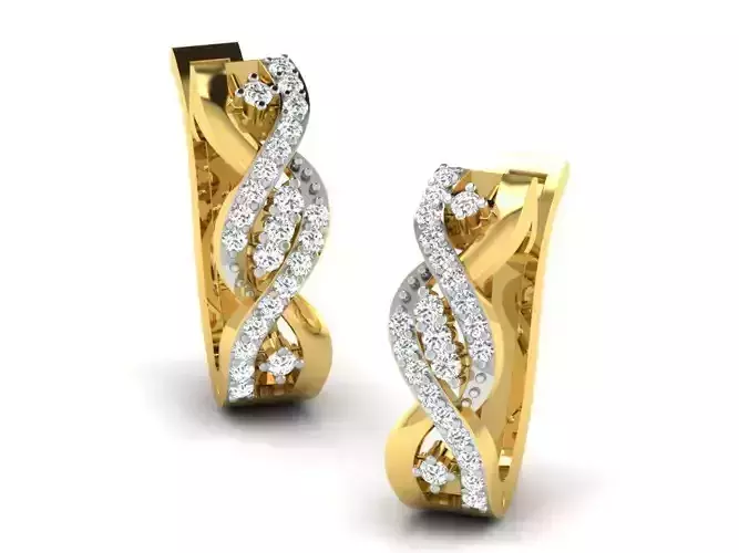 Twisted Golden Earrings With Diamonds