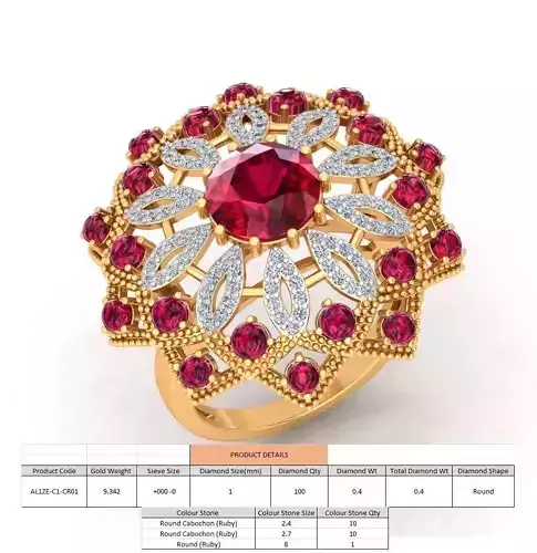 Large Flower Shaped Golden Ring With Gemstones 1