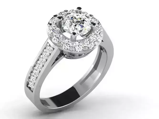 Silver Halo Side Stone Ring With Diamonds