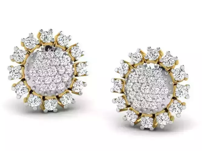 Flower Shaped Golden Ear Studs With Diamonds