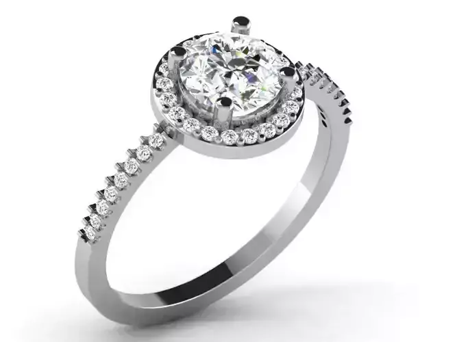 Thin Halo Silver Ring With Diamonds
