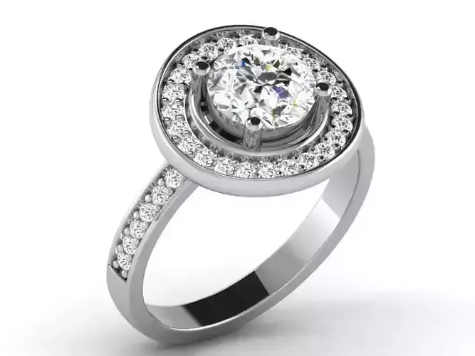 Round Halo Side Stone Ring With Diamonds 4