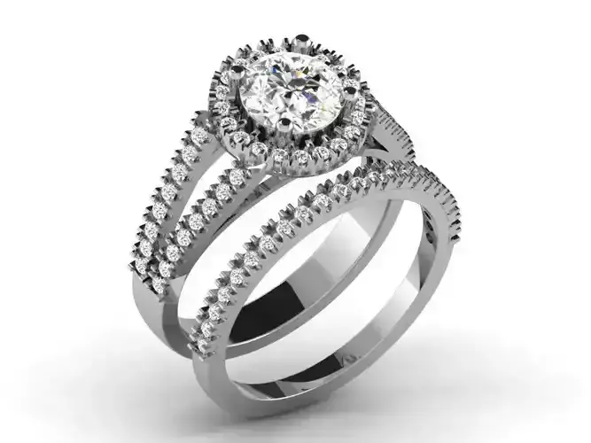 Silver Halo Couple Rings With Diamonds