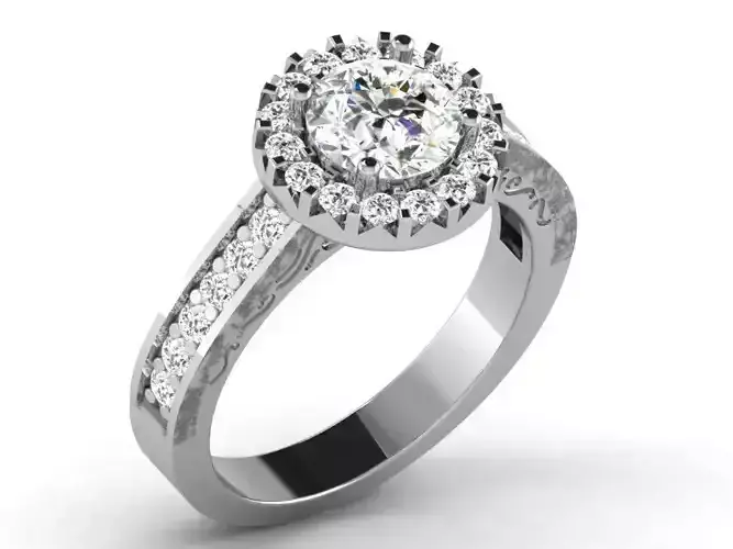 Round Halo Side Stone Ring With Diamonds 5