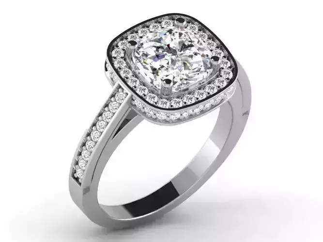 Square Halo Side Stone Ring With Diamonds 2