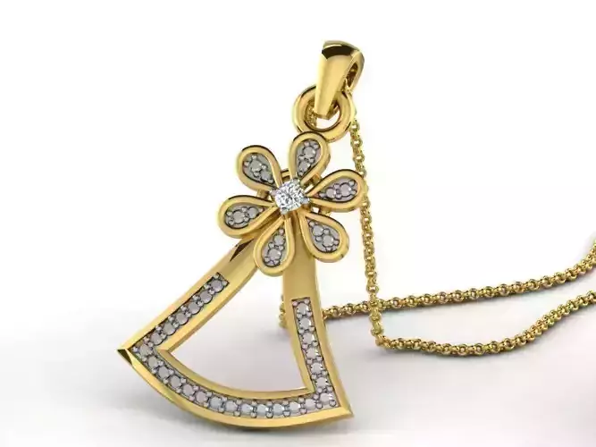 Bell Shaped Golden Pendant With Diamonds 3D print model