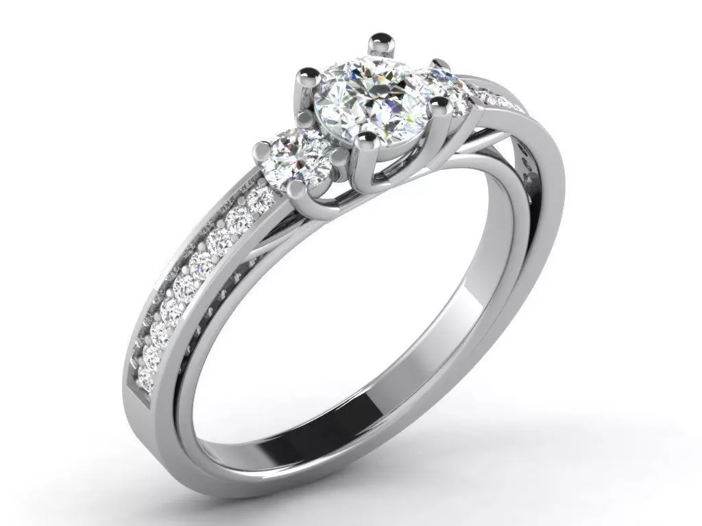 Silver Side Stone Ring With Diamonds 8 3D print model_0