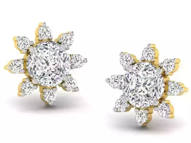 Flower Shaped Ear Studs With Diamonds 3