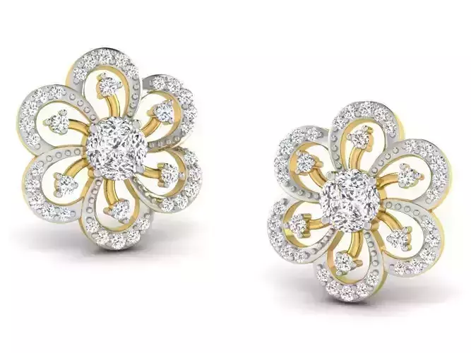 Flower Shaped Ear Studs With Diamonds 4