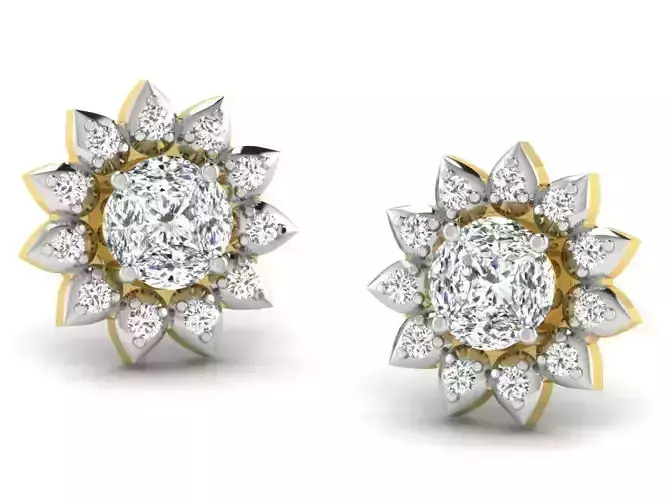 Flower Shaped Ear Studs With Diamonds 5