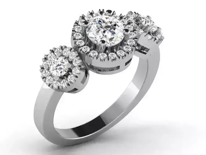 DER-3 Stone Silver Halo Ring With Diamonds
