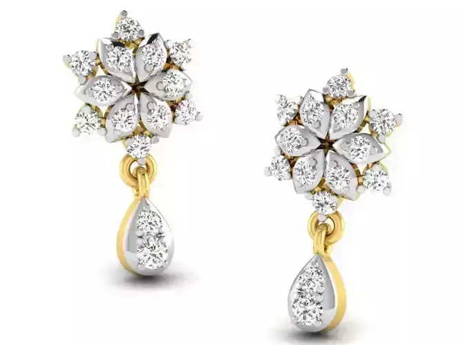 Flower Shaped Drop Earrings with Diamonds