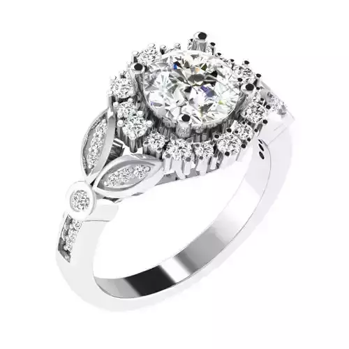 Silver Round Halo Ring With Diamonds 
