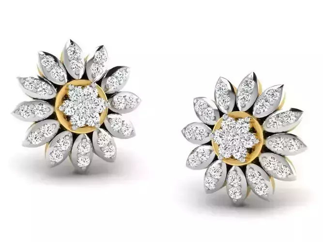 Flower Shaped Ear Stud With Diamonds 26