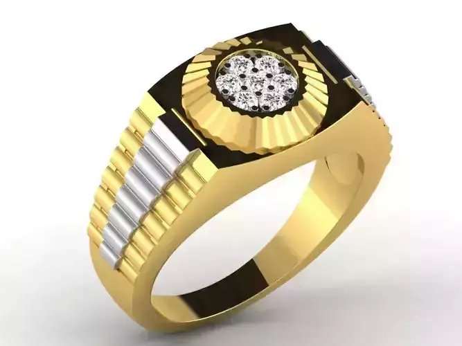 Golden Thick Ring With Diamonds