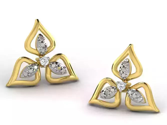 Flower Shaped Ear Studs With Diamonds 6