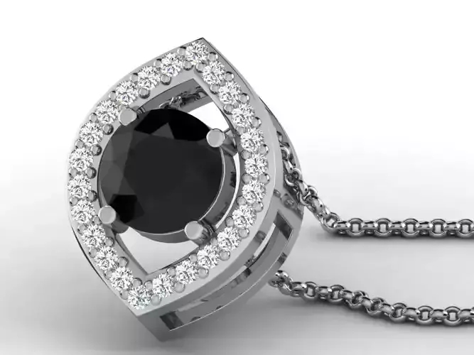 Marquise Shaped Pendant With Black Gemstone