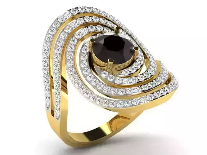 Swirl Loop Large Golden Ring With Gemstone