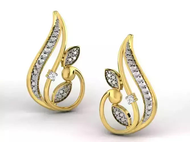 Floral Design Earrings With Diamonds
