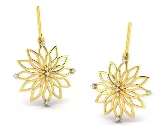 Flower Shaped Drop Earrings With Diamonds  2