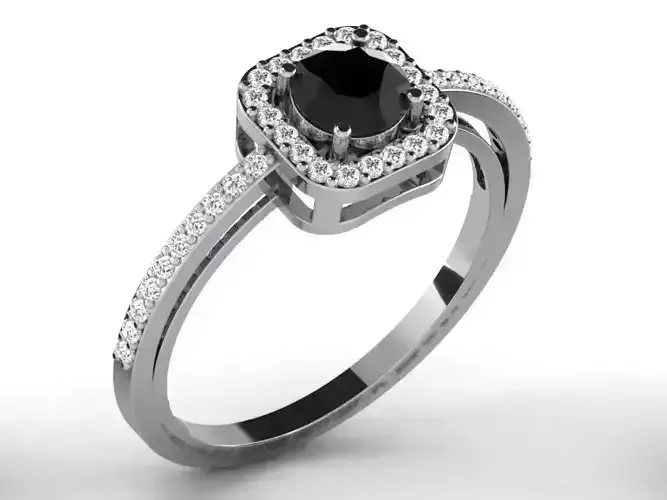 Square Shaped Side Stone Halo Ring With Gem