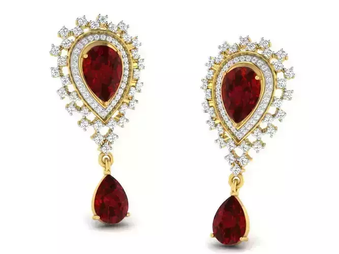 Drop Shaped Drop Earrings With Ruby  3D print model