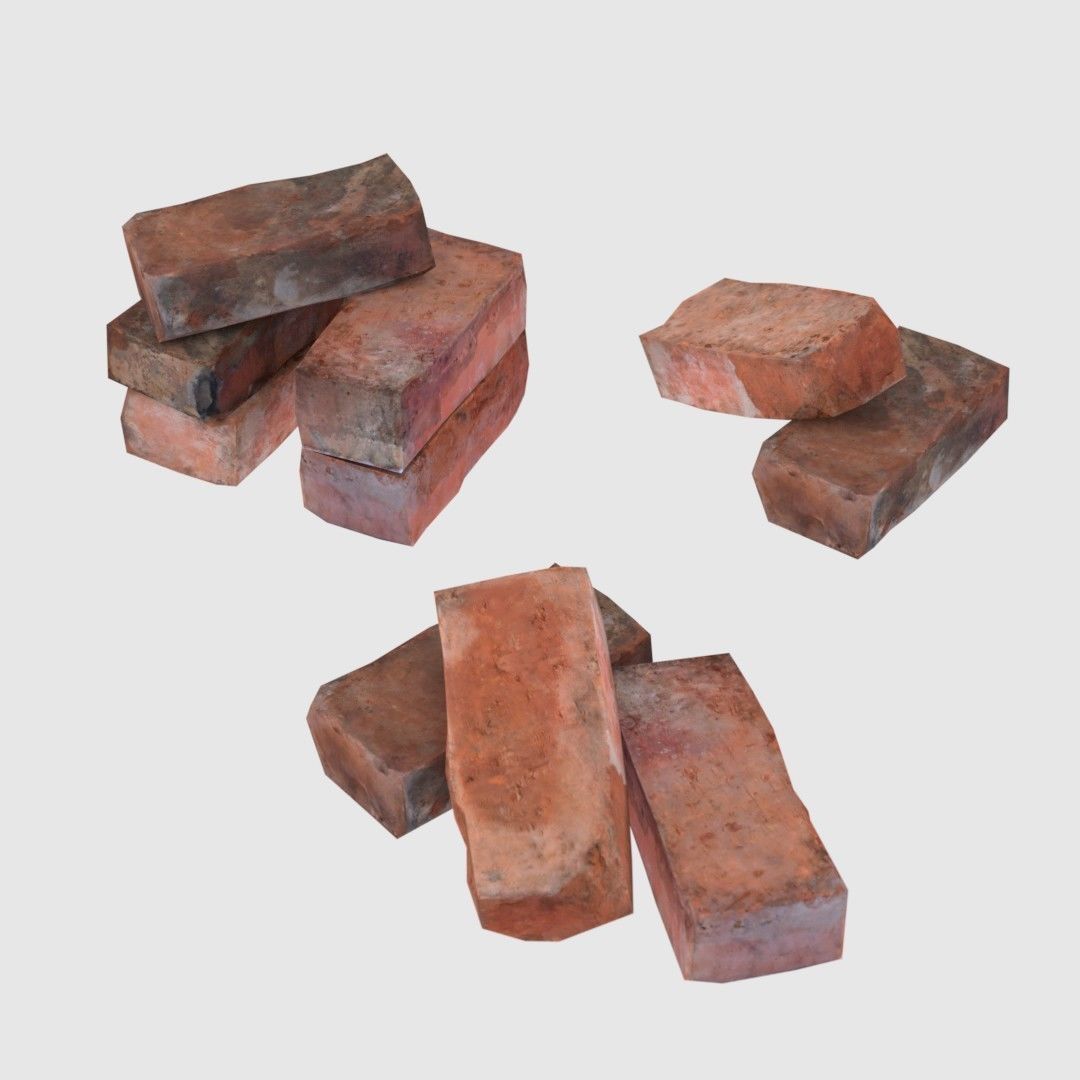 Red Bricks Pack Low-poly and Photoscanned Low-poly 3D model_10