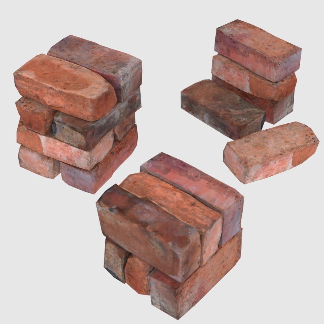 Red Bricks Pack Low-poly and Photoscanned Low-poly 3D model_9