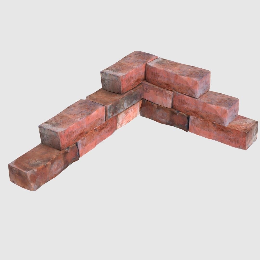 Red Bricks Pack Low-poly and Photoscanned Low-poly 3D model_13