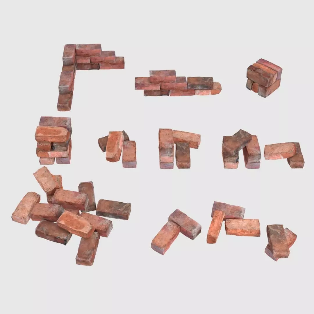 Red Bricks Pack Low-poly and Photoscanned Low-poly 3D model_0