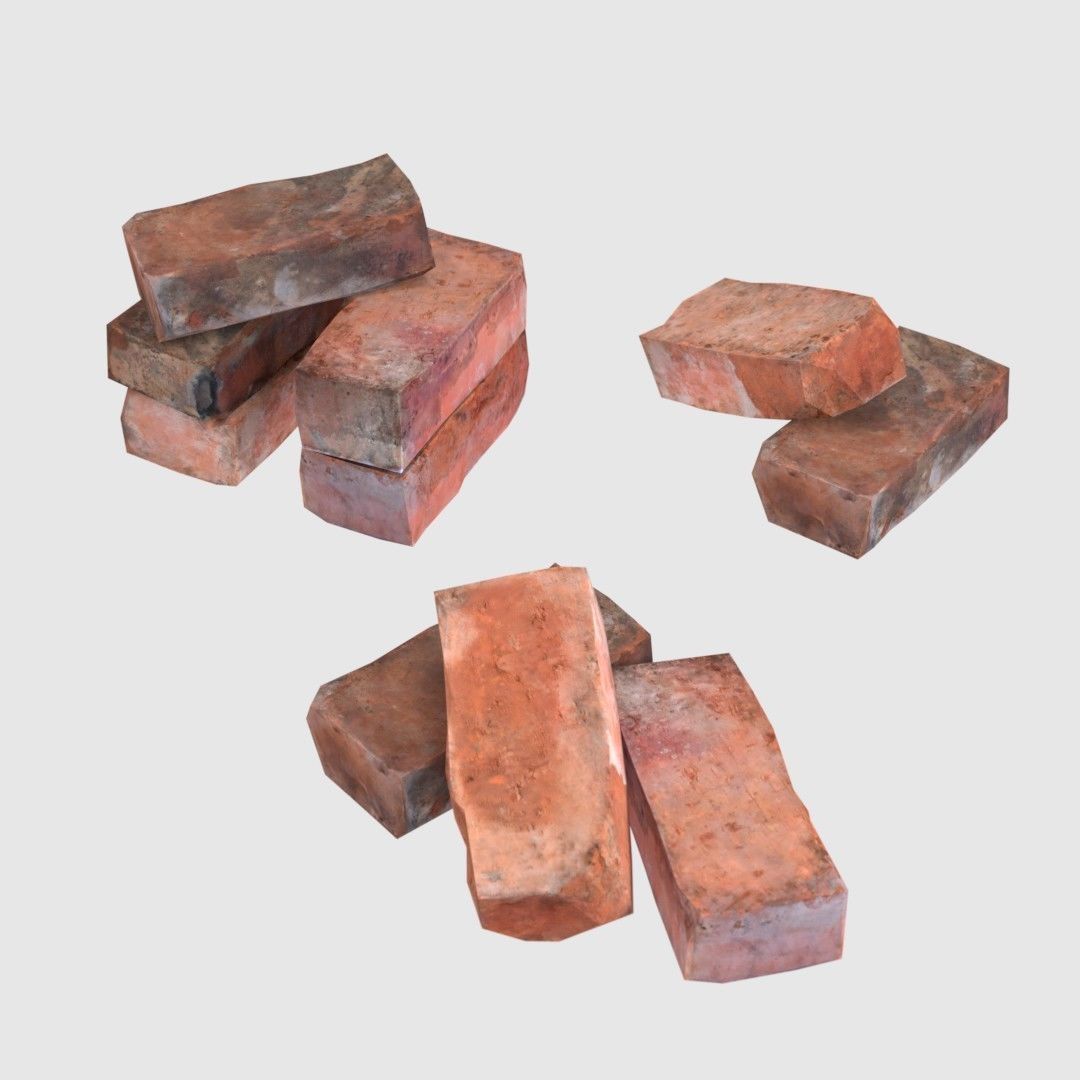 Red Bricks Pack Low-poly and Photoscanned Low-poly 3D model_11