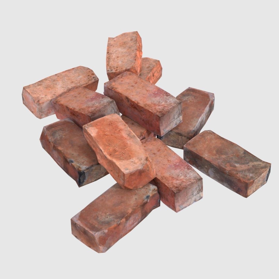 Red Bricks Pack Low-poly and Photoscanned Low-poly 3D model_8