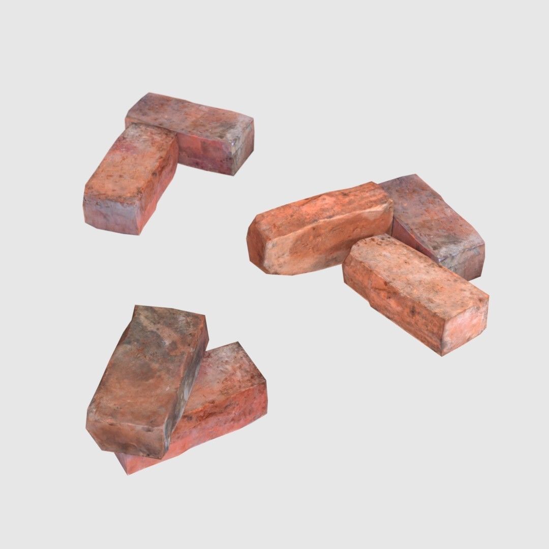 Red Bricks Pack Low-poly and Photoscanned Low-poly 3D model_7