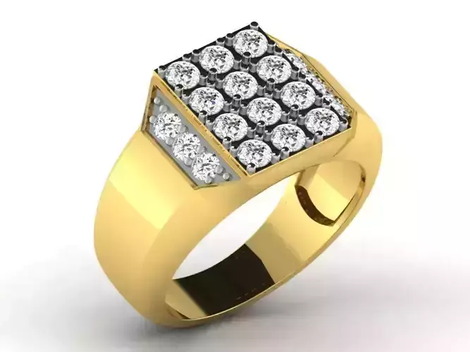 Golden Grid Ring With Diamonds 2