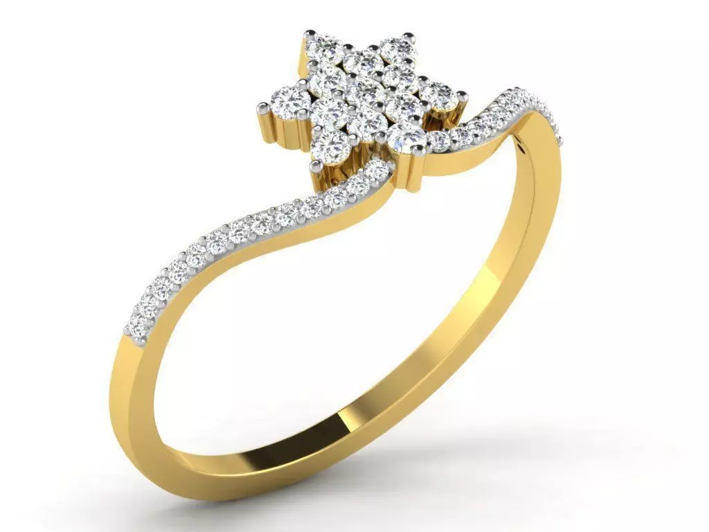 Star Shape Golden Ring With Diamonds  3D print model_0