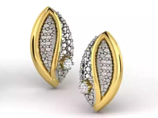 Leaf Shaped Golden Earrings With Diamonds