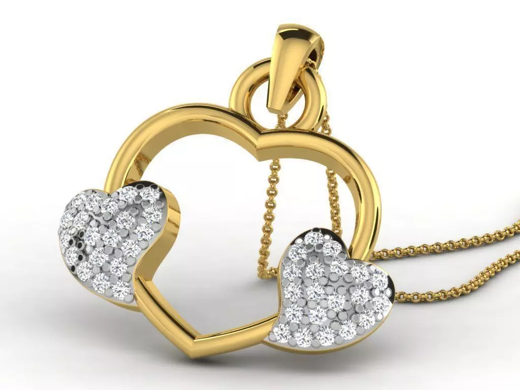 Heart Shaped Golden Pendant With Diamonds 12 3D print model_0