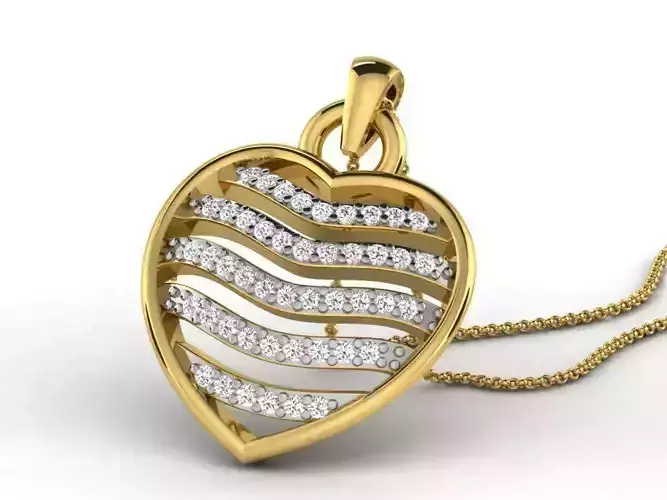 Heart Shaped Golden Pendant With Diamonds 13 3D print model