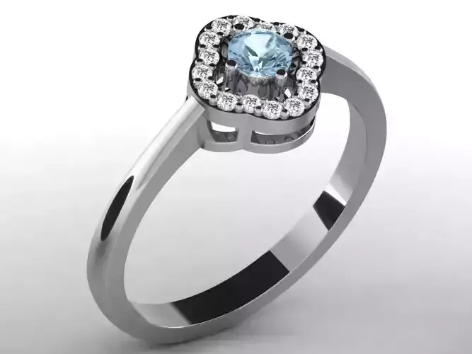 Flower Shaped Halo Ring With Gem