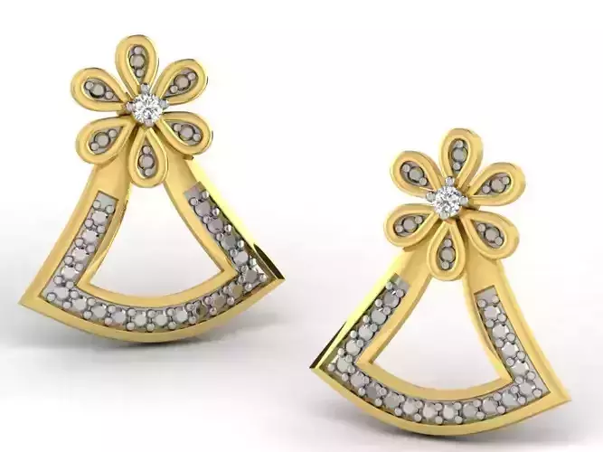 Bell Shaped Golden Earrings With Diamonds 3D print model