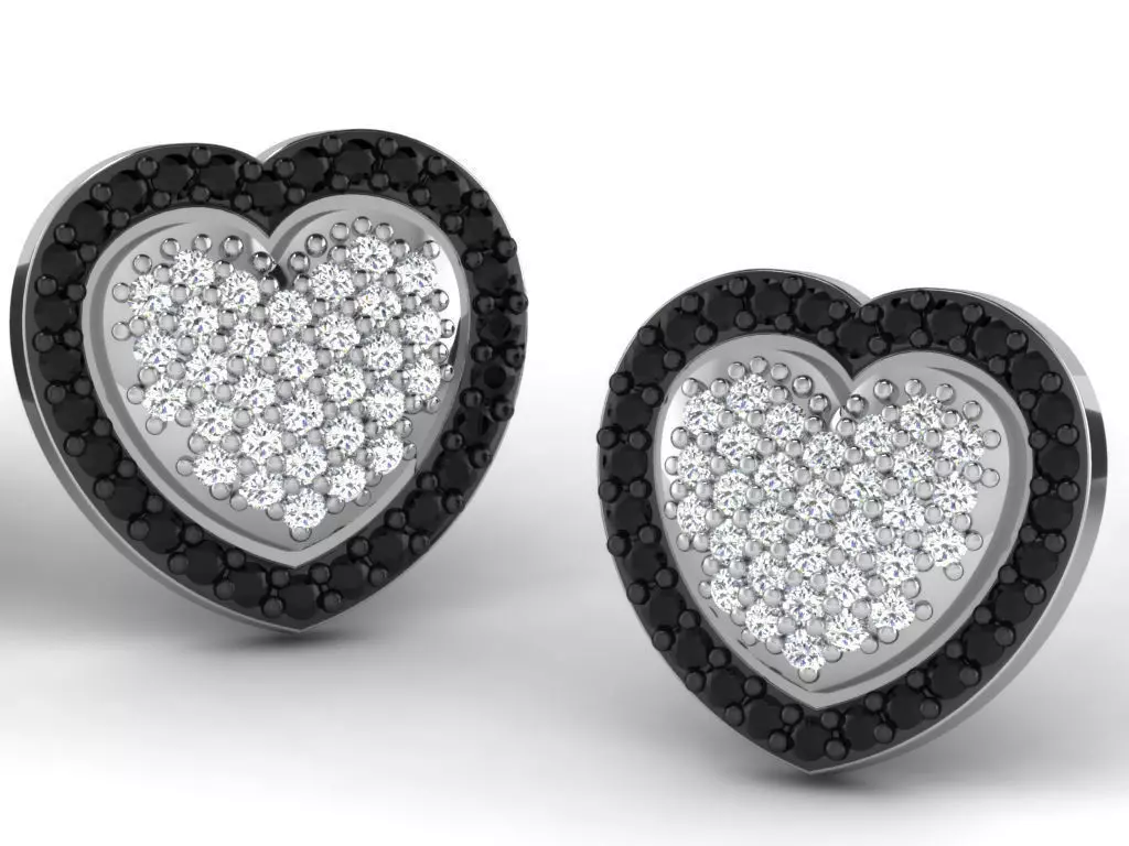 Heart Shaped Ear Studs With Diamonds 3D print model_0