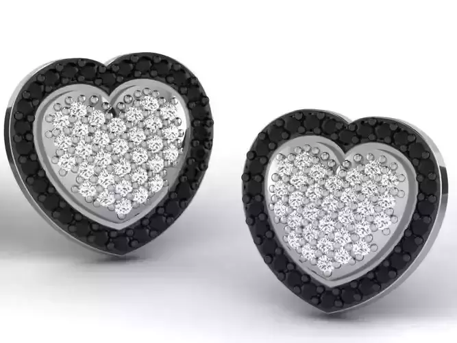 Heart Shaped Ear Studs With Diamonds 3D print model