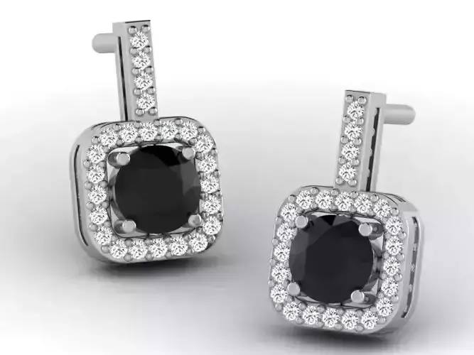 Square Halo Earrings With Diamonds and Gem