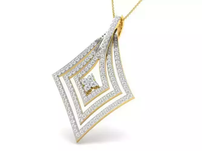 Rhombus Shaped Golden Pendant With Diamonds 1